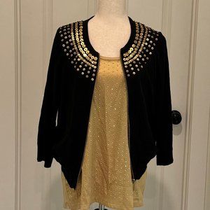 Black Cardigan Sweater (Michael Kors) Sleeveless tee (Ann Taylor) Sequins
